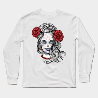 Girl with Sugar Skull Makeup Long Sleeve T-Shirt